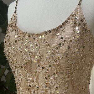 Vintage 1960s Gold Beaded Sequin Mini Dress Cocktail Party Glam womens S
